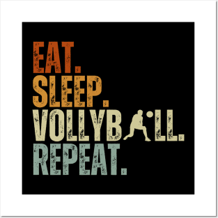 Eat Sleep Volleyball Repeat Kids Adult Retro Vintage Posters and Art